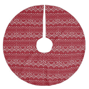 Jupon De Sapin En Polyester Brossé Motif scandinave rouge et blanc