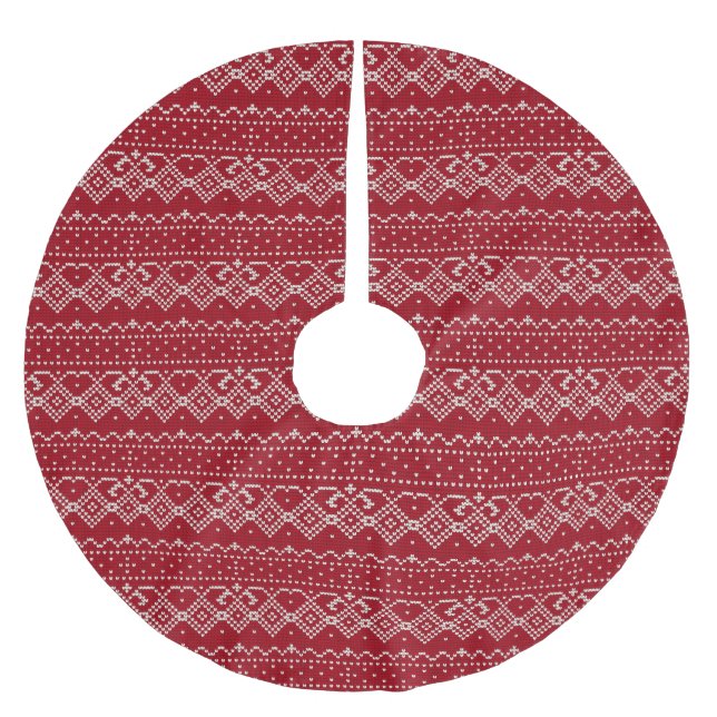 Jupon De Sapin En Polyester Brossé Motif scandinave rouge et blanc (Devant)