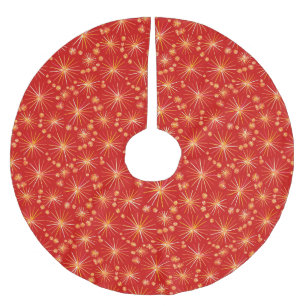 Jupon De Sapin En Polyester Brossé Motif Spoutnik du milieu du siècle, rouge et jaune