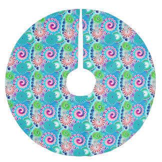 Jupon De Sapin En Polyester Brossé Motif tourbillon fractal, turquoise, rose, multi