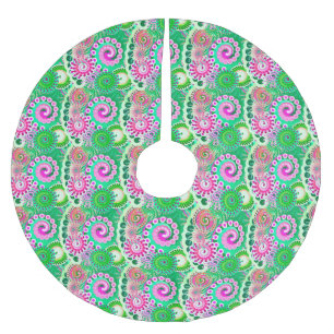 Jupon De Sapin En Polyester Brossé Motif tourbillon fractal, vert, rose, multi