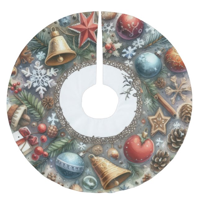 Jupon De Sapin En Polyester Brossé Motifs de Noël aquarelle (Devant)