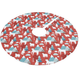 Jupon De Sapin En Polyester Brossé Mountain Wildlife Motif rouge et bleu