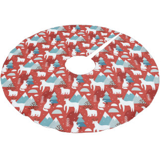 Jupon De Sapin En Polyester Brossé Mountain Wildlife Motif rouge et bleu