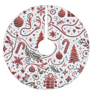 Jupon De Sapin En Polyester Brossé Nappe de Noël Rouge Blanc pour l'Arbre de Noël