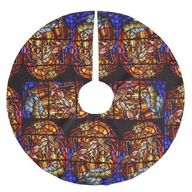 Jupon De Sapin En Polyester Brossé Nativité en verre tendu Noël (Devant)