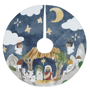 Jupon De Sapin En Polyester Brossé Nativité noire africaine Noël
