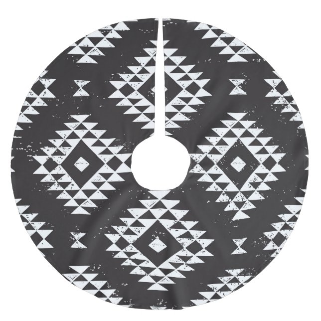 Jupon De Sapin En Polyester Brossé Navajo Géométrique : Tribal Blanc Noir. (Devant)