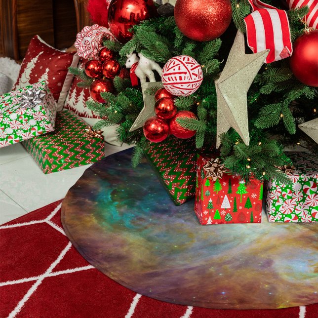 Jupon De Sapin En Polyester Brossé Nébuleuse d'Orion Aqua Green (Aqua Green Orion Nebula Brushed Polyester Tree Skirt)