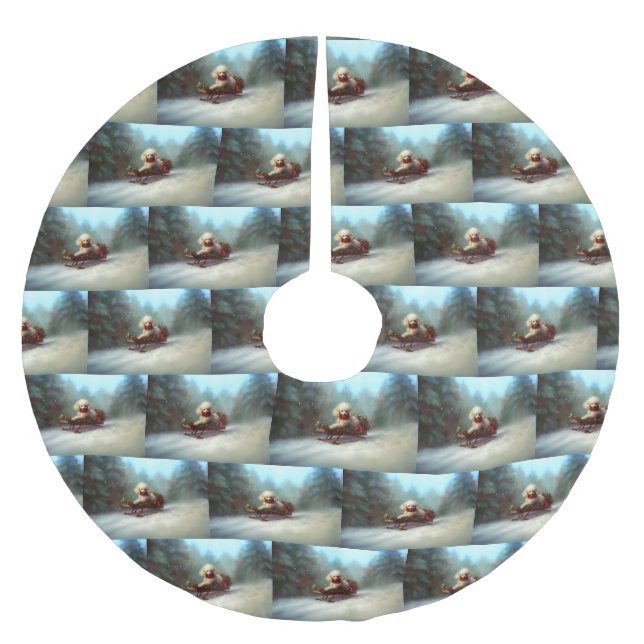 Jupon De Sapin En Polyester Brossé Neige de Noël caniche hiver (Devant)