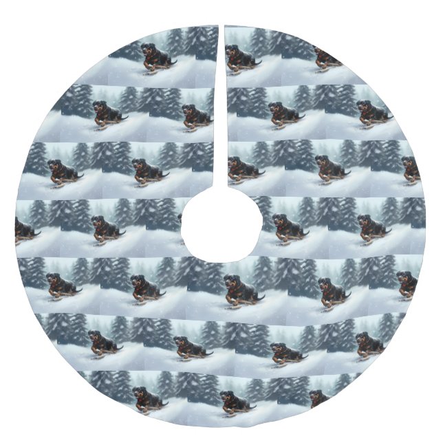 Jupon De Sapin En Polyester Brossé Neige de Noël Rottweiler hiver Oreiller (Devant)