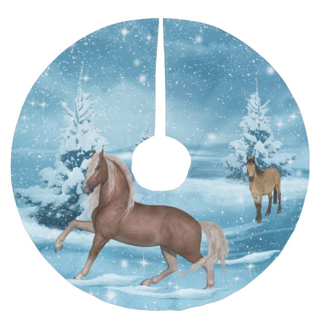 Jupon De Sapin En Polyester Brossé Neige et arbres 3 de chevaux de scène d'hiver (Devant)