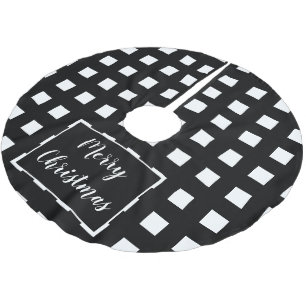 Jupon De Sapin En Polyester Brossé Noël à carreaux noir et blanc moderne