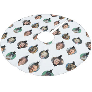 Jupon De Sapin En Polyester Brossé Noël Amusant Famille Visages Ornements Blanc