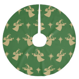 Jupon De Sapin En Polyester Brossé Noël Angel Nativité Star Green Gold