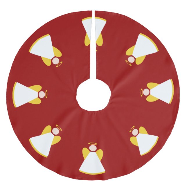 Jupon De Sapin En Polyester Brossé Noël Anges de Noël Rouge Or Blanc Noël (Devant)