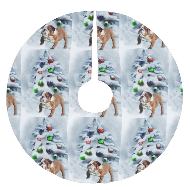Jupon De Sapin En Polyester Brossé Noël anglais de bouledogue (Devant)