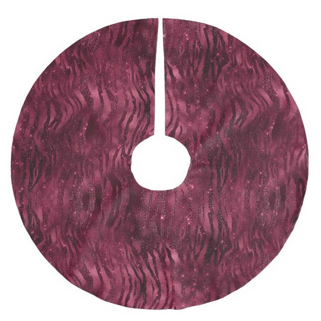 Jupon De Sapin En Polyester Brossé Noël animal Zèbre rouge Bourgogne (Devant)