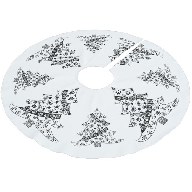 Jupon De Sapin En Polyester Brossé Noël Arbre noir et blanc (Angle)