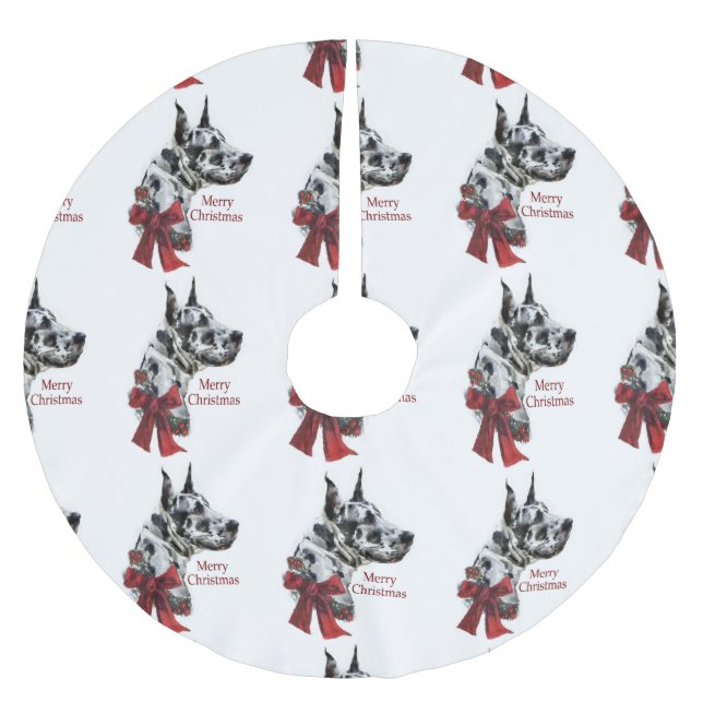 Jupon De Sapin En Polyester Brossé Noël Arlequin Great Dane (Devant)