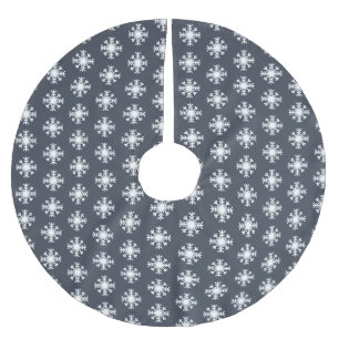 Jupon De Sapin En Polyester Brossé Noël Blanc Flocon de neige Motif Bleu foncé