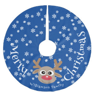 Jupon De Sapin En Polyester Brossé Noël Cartographie Reindeer Blue White Snowflakes
