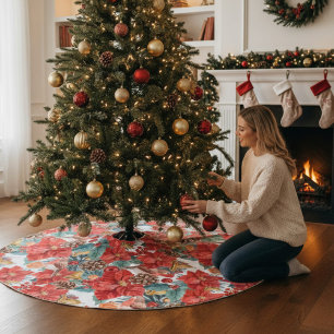 Jupon De Sapin En Polyester Brossé Noël Chic moderne Aquarelle Festive Florale