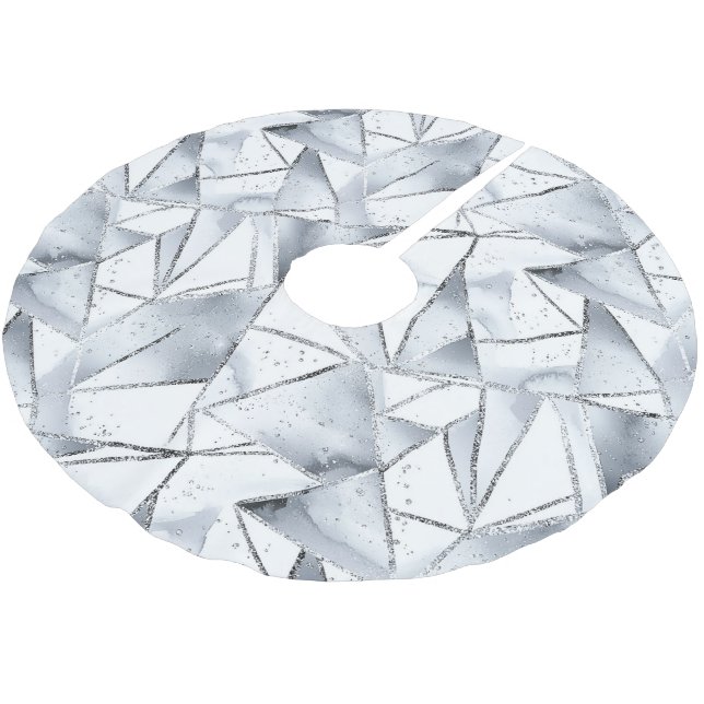 Jupon De Sapin En Polyester Brossé Noël Chic Silver White Triangles (Angle)