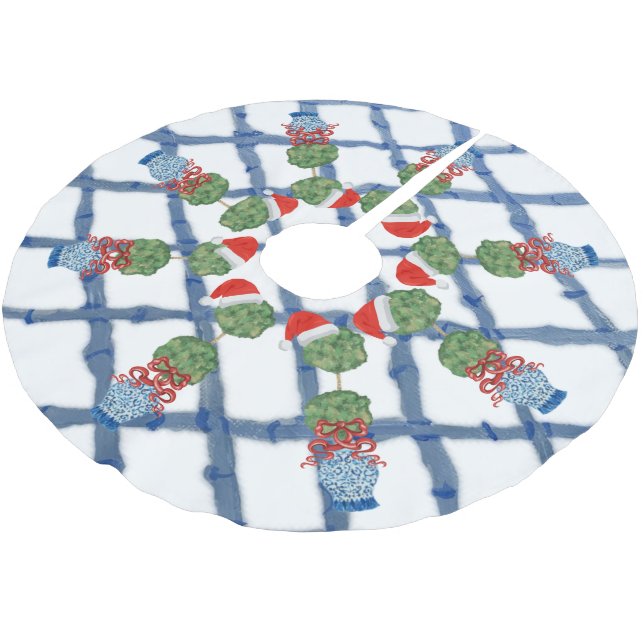 Jupon De Sapin En Polyester Brossé Noël Chinoiserie Ginger Jar brossé (Angle)