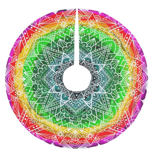 Jupon De Sapin En Polyester Brossé Noël coloré Rainbow Mandala (Devant)