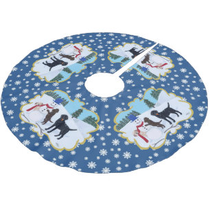 Jupon De Sapin En Polyester Brossé Noël de Labrador avec le bonhomme de neige