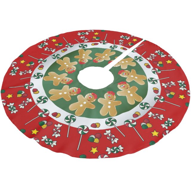 Jupon De Sapin En Polyester Brossé Noël doux de pain d'épice (Angle)
