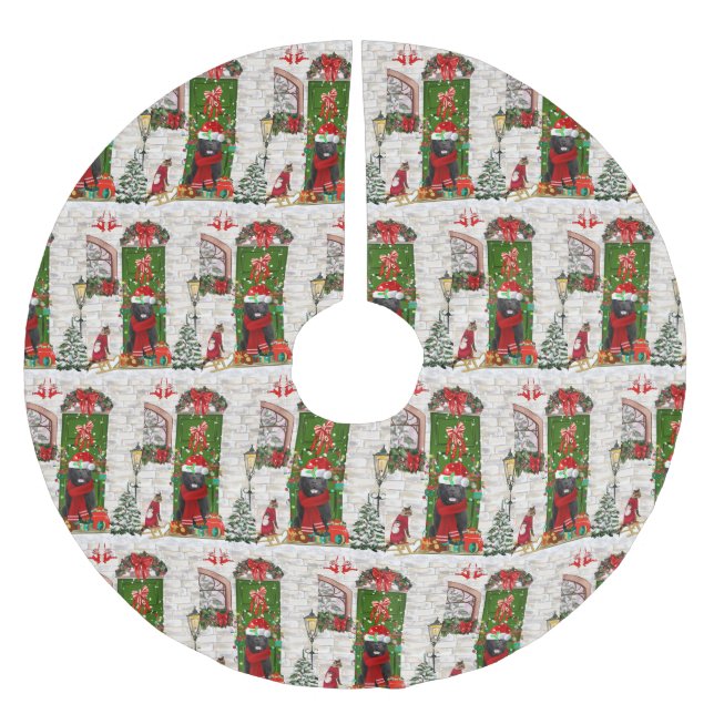 Jupon De Sapin En Polyester Brossé Noël du chien de Terre-Neuve (Devant)