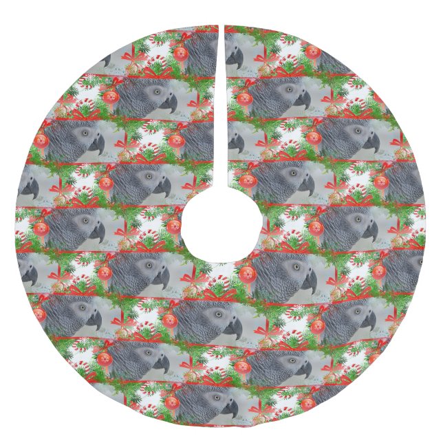 Jupon De Sapin En Polyester Brossé Noël du perroquet gris du Congo (Devant)