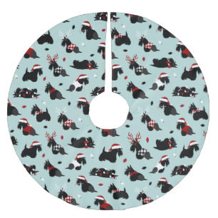 Jupon De Sapin En Polyester Brossé Noël écossais Terrier bleu