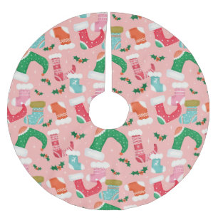 Jupon De Sapin En Polyester Brossé Noël falalala rose -Bas