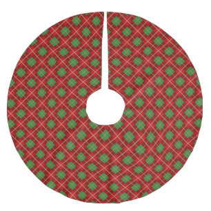 Jupon De Sapin En Polyester Brossé Noël Festif Plaid Rouge Et Vert À damiers