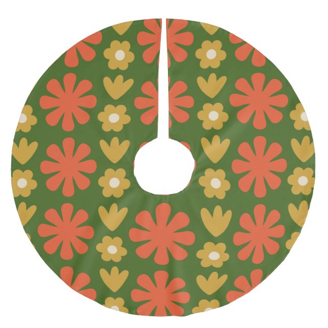 Jupon De Sapin En Polyester Brossé Noël floral scandinave rétro (Devant)