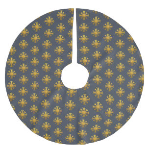 Jupon De Sapin En Polyester Brossé Noël Gold Snowflake Motif Bleu foncé