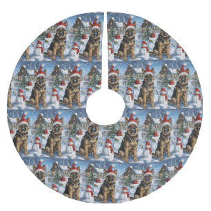 Jupon De Sapin En Polyester Brossé Noël Joie de vivre en hiver avec un Berger Alleman