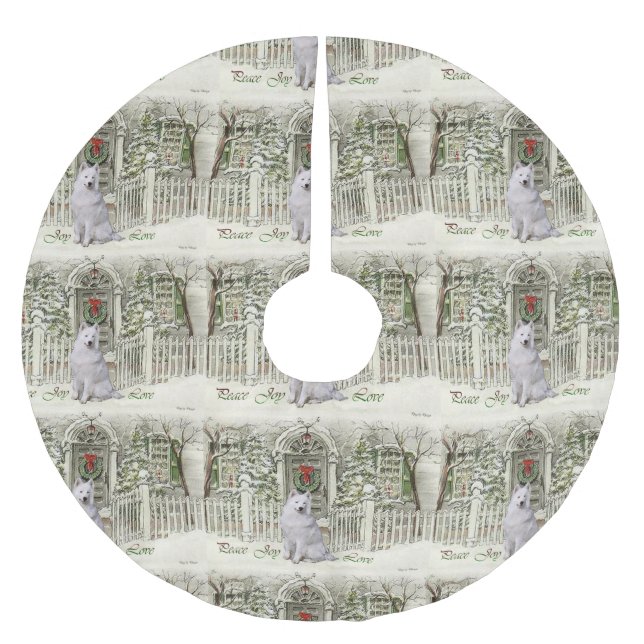 Jupon De Sapin En Polyester Brossé Noël mignon Samoyed (Devant)