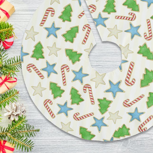 Jupon De Sapin En Polyester Brossé Noël Mignonne vacances Whimsical Cookie Coutouts (Christmas holiday cookie cutout pattern tree skirt. )