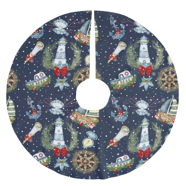 Jupon De Sapin En Polyester Brossé Noël nautique (Devant)