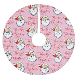 Jupon De Sapin En Polyester Brossé Noël Pink Holly Jolly Vintage Père Noël
