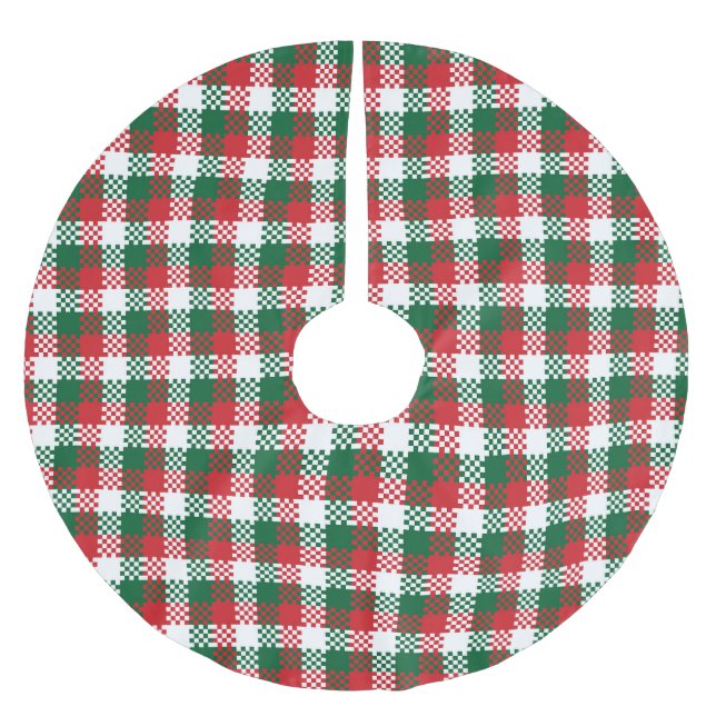 Jupon De Sapin En Polyester Brossé Noël plaid rouge blanc vert motif (Devant)