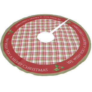 Jupon De Sapin En Polyester Brossé Noël Plaid - Rouge, Vert et Blanc -