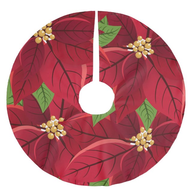 Jupon De Sapin En Polyester Brossé Noël Poinsettia (Devant)