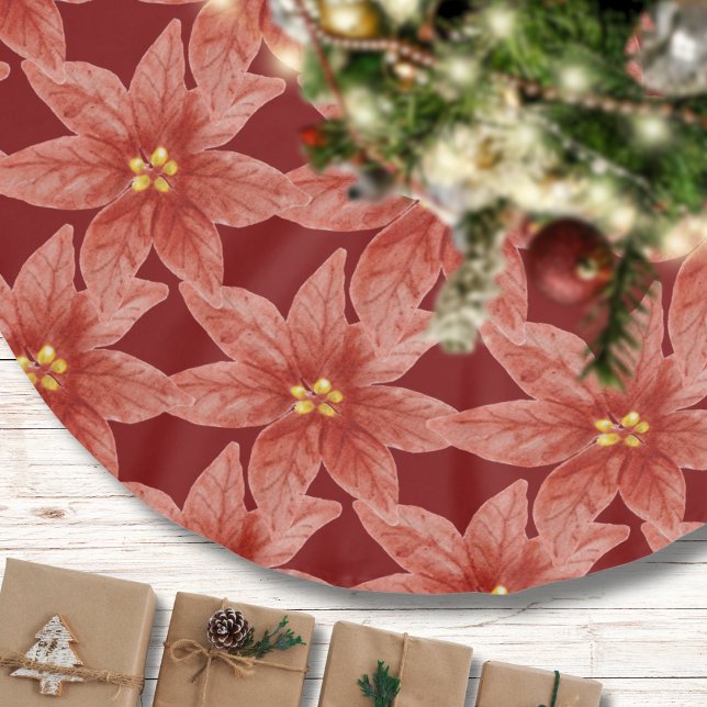 Jupon De Sapin En Polyester Brossé Noël Poinsettia Fleur Rouge Botanique (Créateur téléchargé)