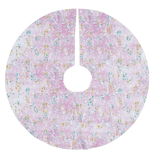 Jupon De Sapin En Polyester Brossé Noël rose floral chic (Devant)