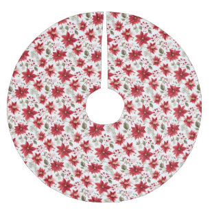 Jupon De Sapin En Polyester Brossé Noël Rouge Blanc Vert de Poinsettia